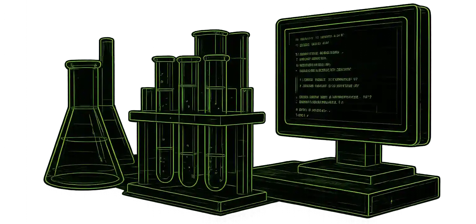 LAB214 Digitales Labor Setup mit Reagenzgläsern und Terminal